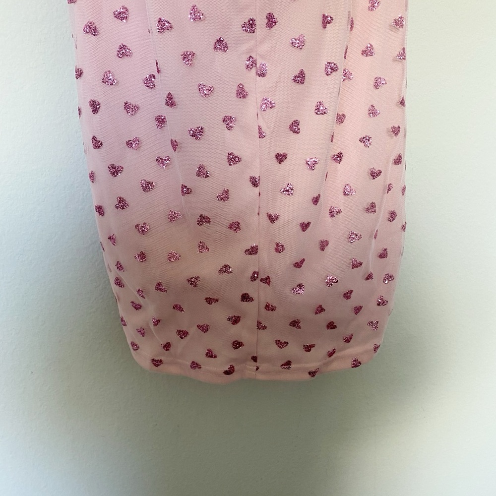 Superdown Fifi Mesh Mini Dress Pink Glitter Heart Print Bodycon Party Sz Medium - Picture 11 of 12